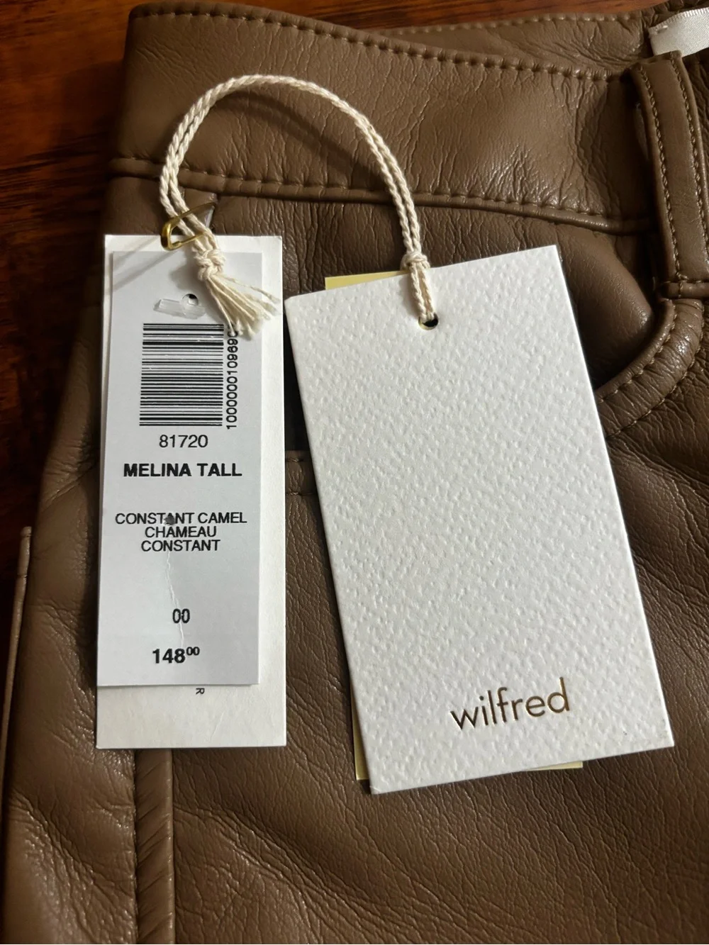 Aritzia Wilfred Melina Tall Vegan Leather Pants Camel Tan High-Rise Straight Leg - Picture 6 of 11
